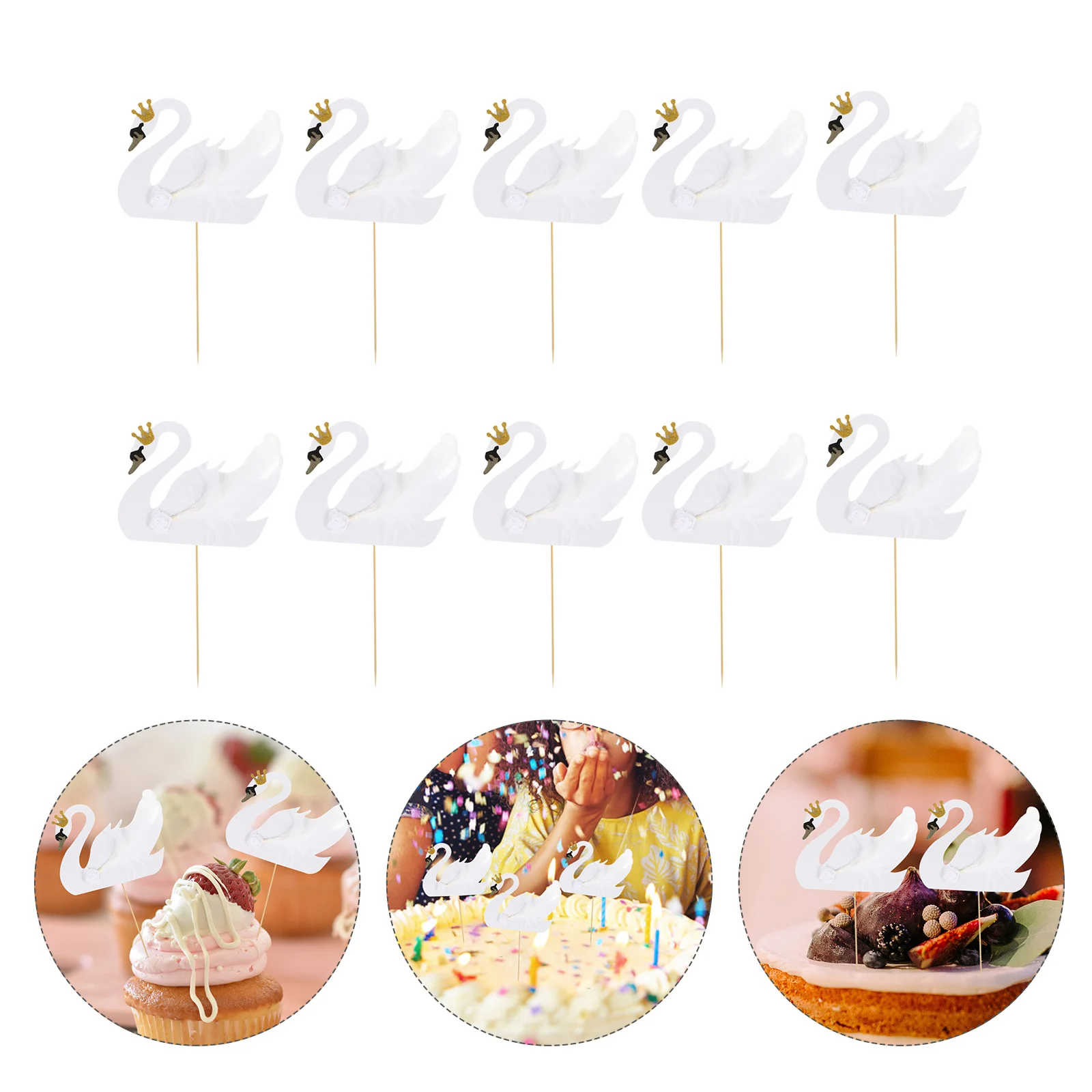 

Feather Small Swan Cake Topper Party Birthday Dessert Fruit Decorative Food Picks Insert Card Cupcake Toppers Decoration