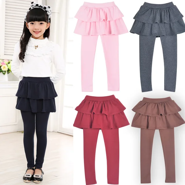 Kids Leggings for Toddler Baby Girls Pants Spring Autumn Fake Two Skirt-Pants Children Trousers Cotton Legging 2-10 Y