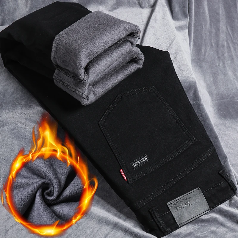 2023 Autumn and Winter Men's New Fashion Spliced Button Zipper Pocket Solid Color Slim Fit Casual Versatile Straight Denim Pants