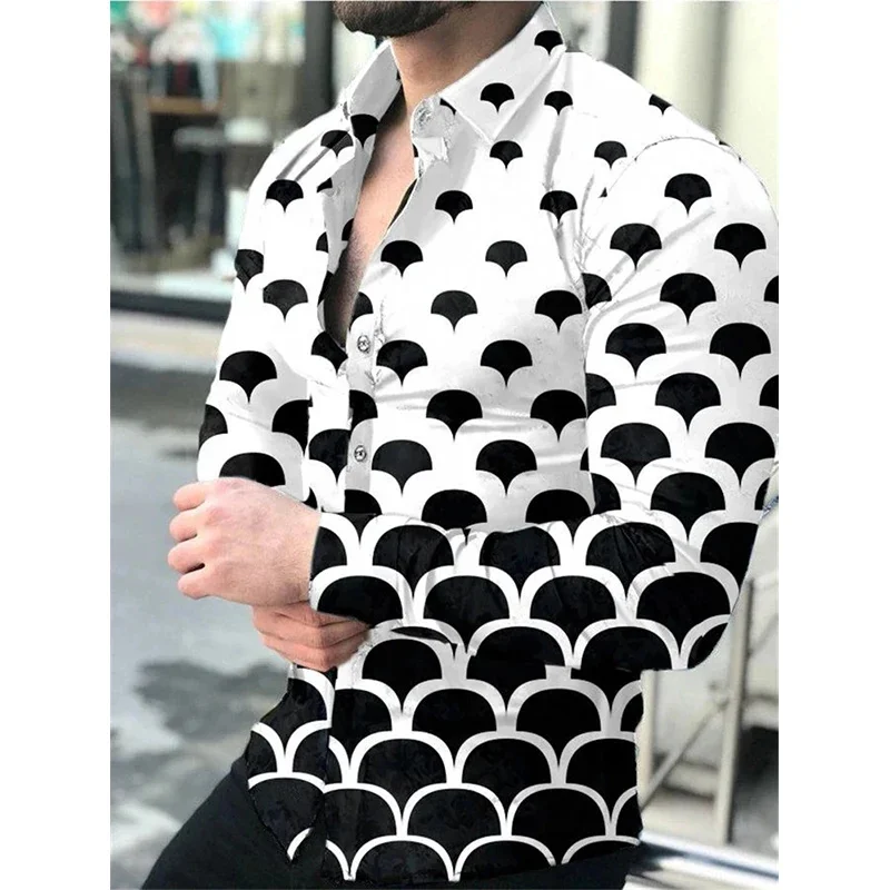 2023 spring and autumn new men's long-sleeved buttons, lapel shirt 3D printing personalized graphic shirt men's casual shirt top