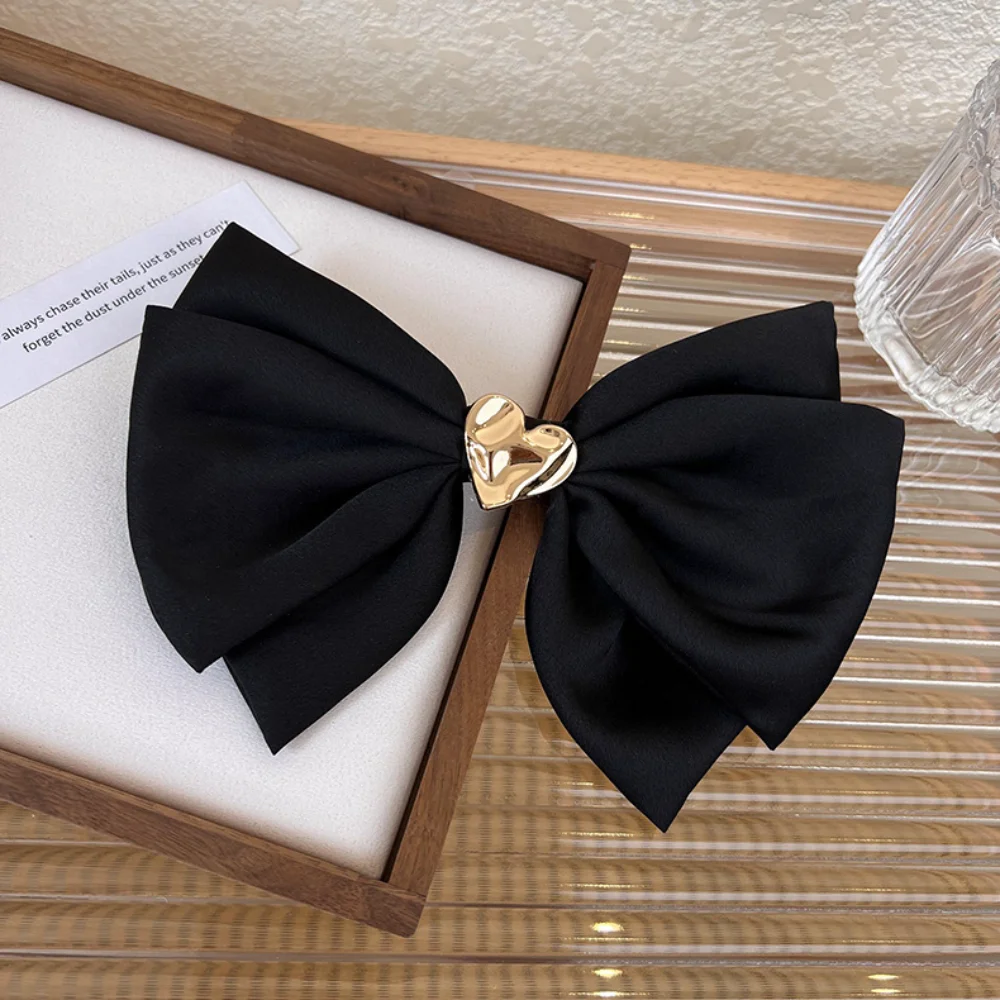 

U-Magical Temperament Black Fabric Double Layer Bow-knot Clip Hairpin for Women Fairy Gold Irregular Love Heart Hair Accessories