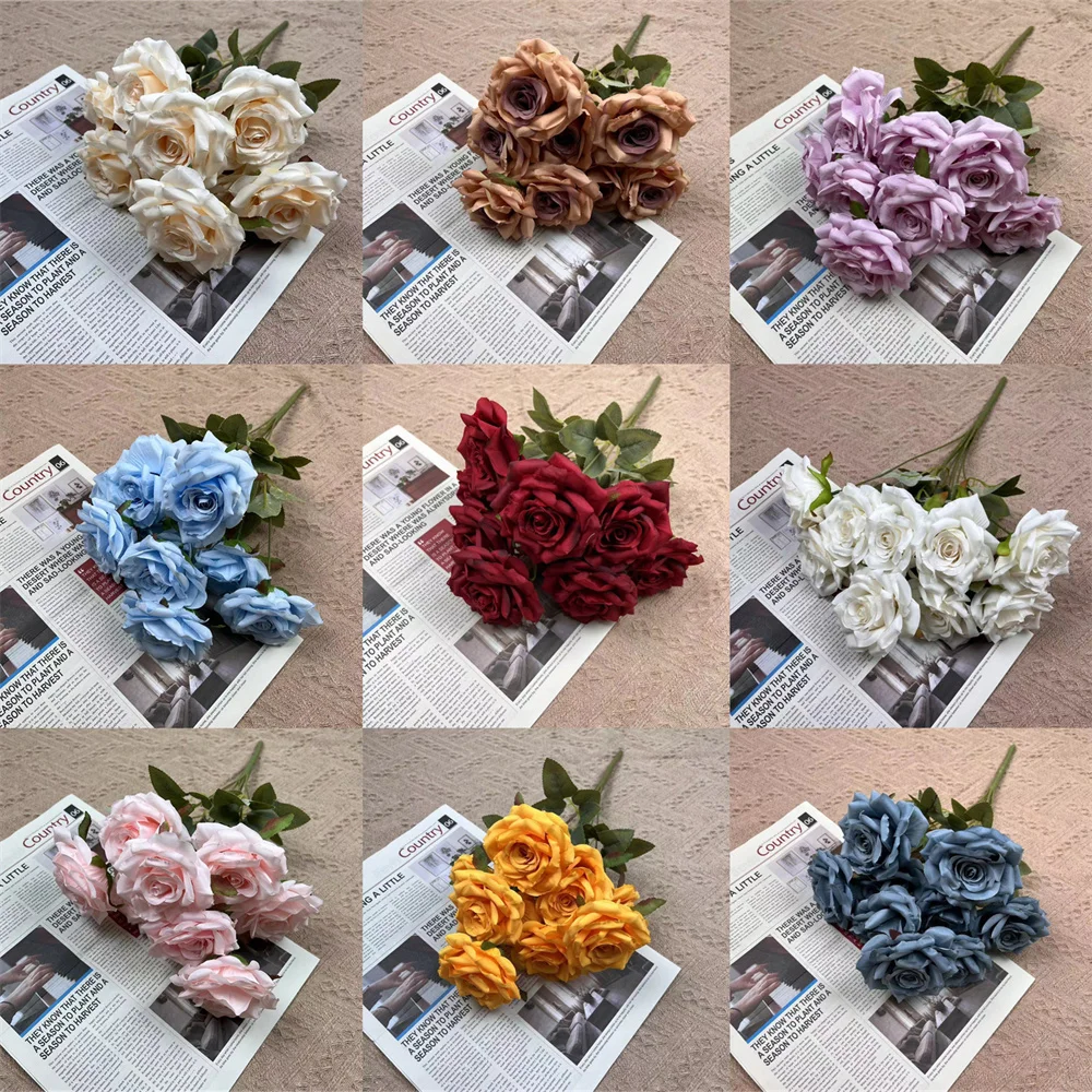 Artificial Flowers Silk Rose Hybrid Bouquet Wedding Party Supplies Rose  Fake Flower Bouquet Home Garden Decoration Ornaments