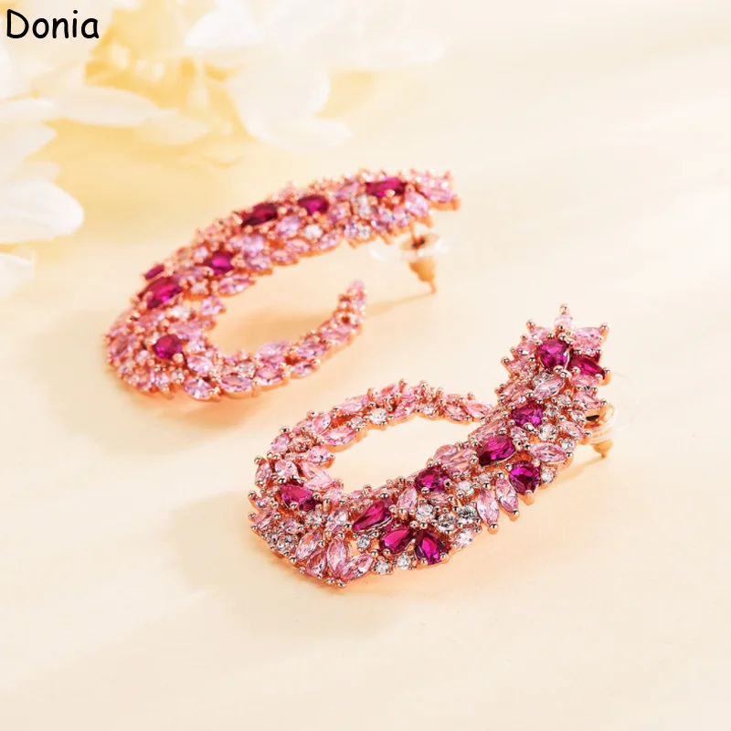 Donia Jewelry European and American Fashion Flowers Titanium Steel Micro-Inlaid AAA Zircon Silver Needle Luxury Earrings