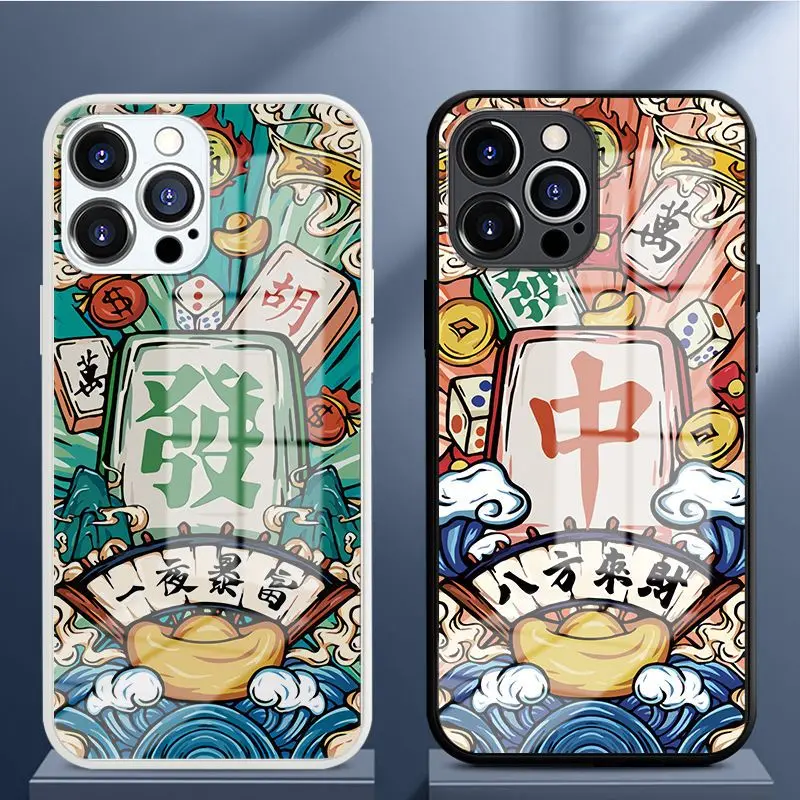 

For Glass Apple 15 Phone Case Iphone13/14promax New 11/12 Guochao Red Medium Xs/xr Mahjong 8