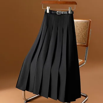 Xpqbb Autumn Winter Long Pleated Skirts Woman Solid High Waist School Student A-Line Jk Skirt Women Korean All-Match Maxi Skirts 1