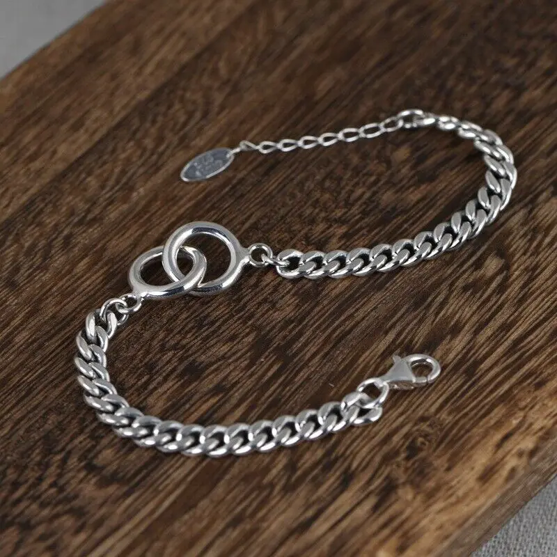 

Solid 925 Sterling Silver 5mm Curb Link With Rings Bracelet For Women 6.89inch