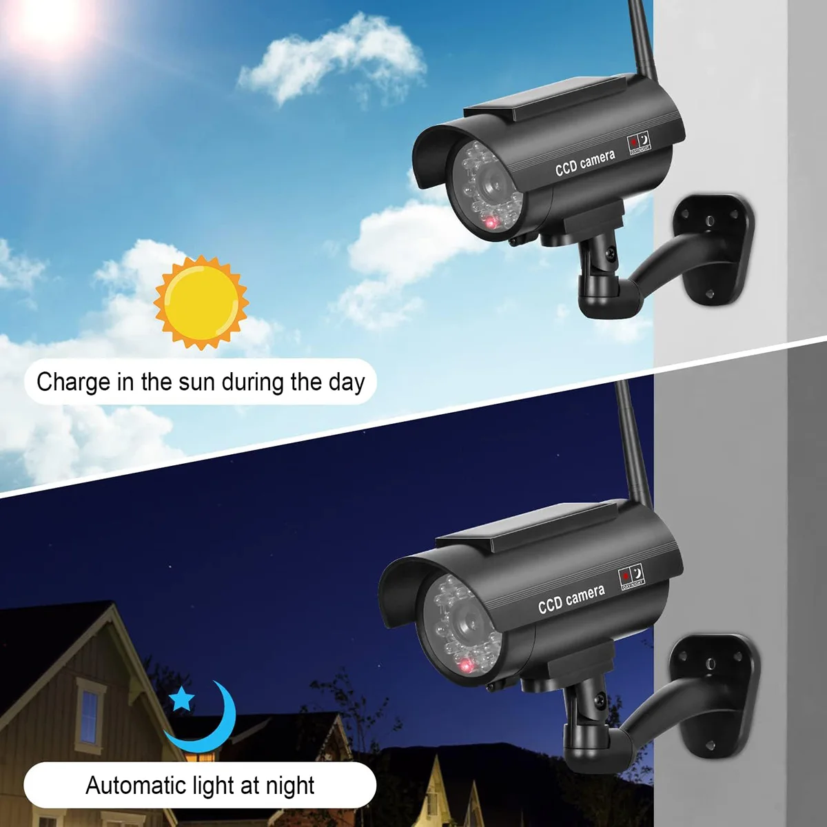 Aumengear Solar Powered Fake Security Camera, Bullet Dummy Security Camera Simulated Surveillance System with Red Flashing Light 3