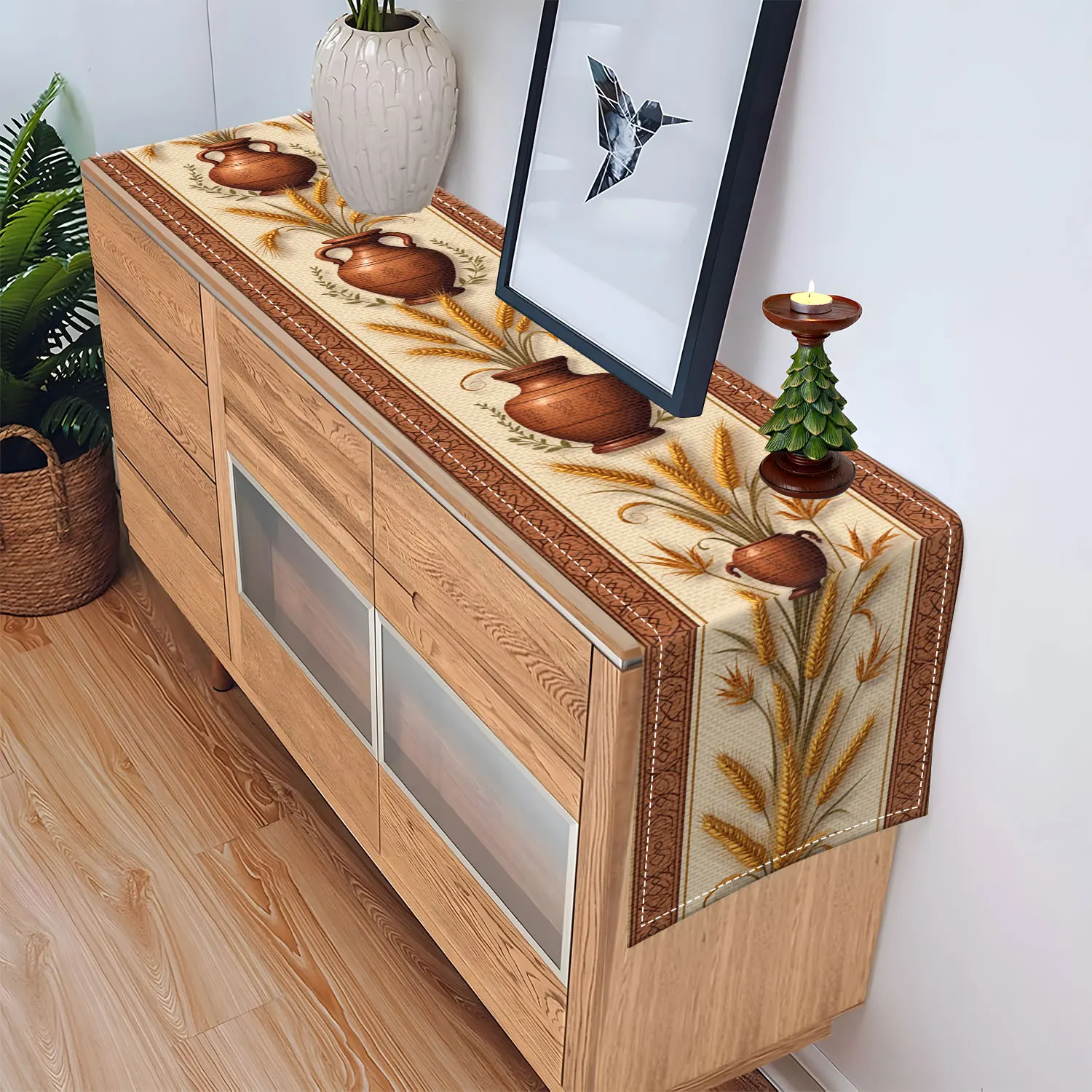 .Earthenware Pot Wheat Table Runner 5