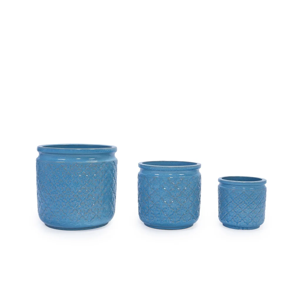 3-teiliges Set Blaue Atmungsaktive Keramik-Blumentöpfe Ø38,1/30,5/22,9cm Orchideen-Pflanzgefäß für Innen- und Außenbereich Heim- und Gartendekoration – Detail 19