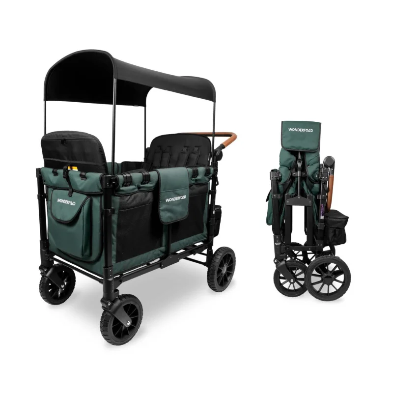 WONDERFOLD W4Quad Stroller Wagon Featuring 4 High Face-to-Face Seats with Magnetic Buckle 5-Point Harnesses and Adjustable