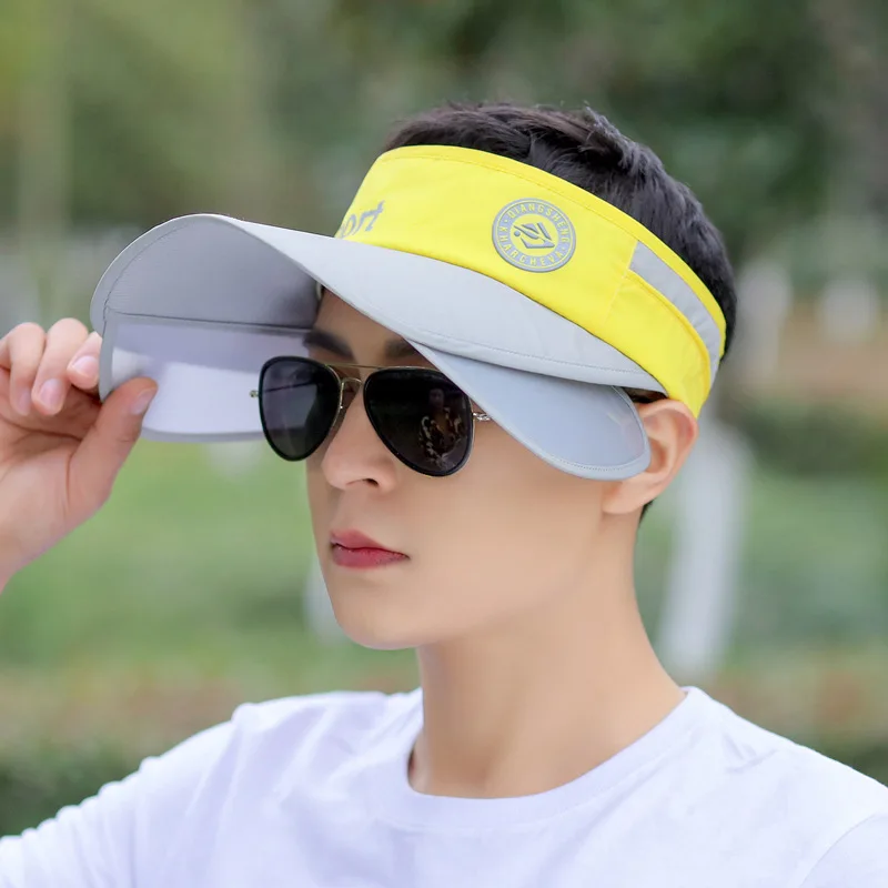 Summer Men Retractable Visor Sun Korean Alphabet Empty Top Sunscreen Breathable Fishing Adjustable Bucket Hat Unisex_voghion.com