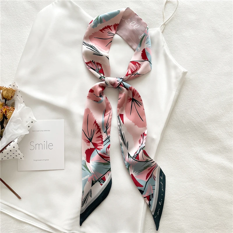 Print Skinny Ribbon Scarf for Women Hair Tie Bag Bandana Headband Silk Satin Accessories Girl Fashion Belt Wrist Neckerchief New pearl hair clip Hair Accessories