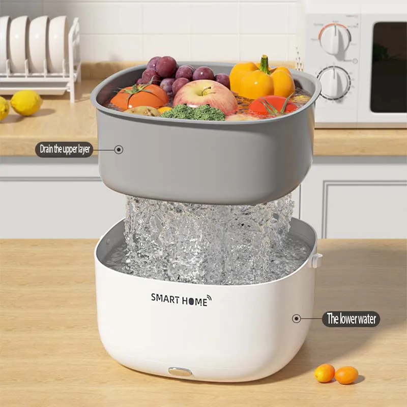 Kitchen Ultrasound Vegetable Washing Machine with Handle Food Grains Purifie Basket home appliance for Fruits Ultrasonic Cleaner