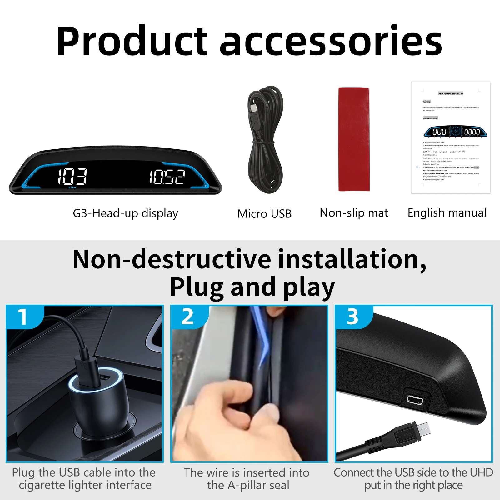 G3 B3 GPS / OBD HUD Display tachimetro per Auto digitale accessori Auto Head Up Display misuratore di promemoria allarme digitale intelligente per Auto - immagine 6
