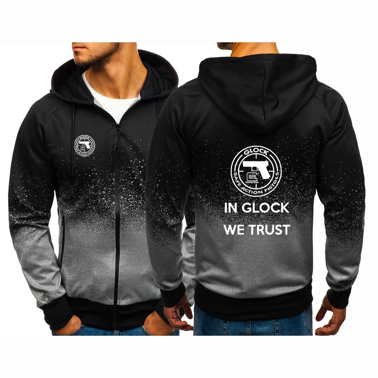 

2024 Glock Handgun USA Logo Spring and Autumn Print Jacket Zipper Casual Harajuku Gradient Color Hoodies Comfortable Hooded Coat