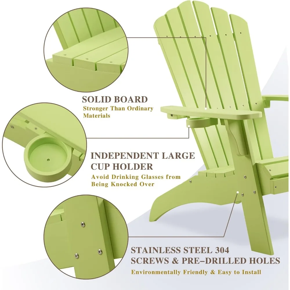 Adirondack Chair, Oversized Poly Lumber Fire Pit Chair with Cup Holder, 350Lbs Support Patio Chairs for Garden, Weather Resista 4