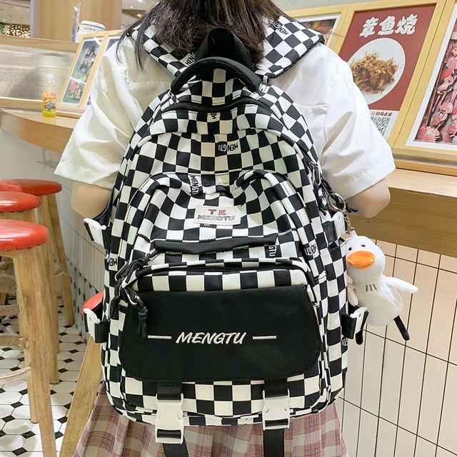 Pink Plaid Backpack Women School Bag Men Black Checked Backpacks for  Teenage Girls Travel Shoulder Bags Casual Rucksack Fashion - AliExpress