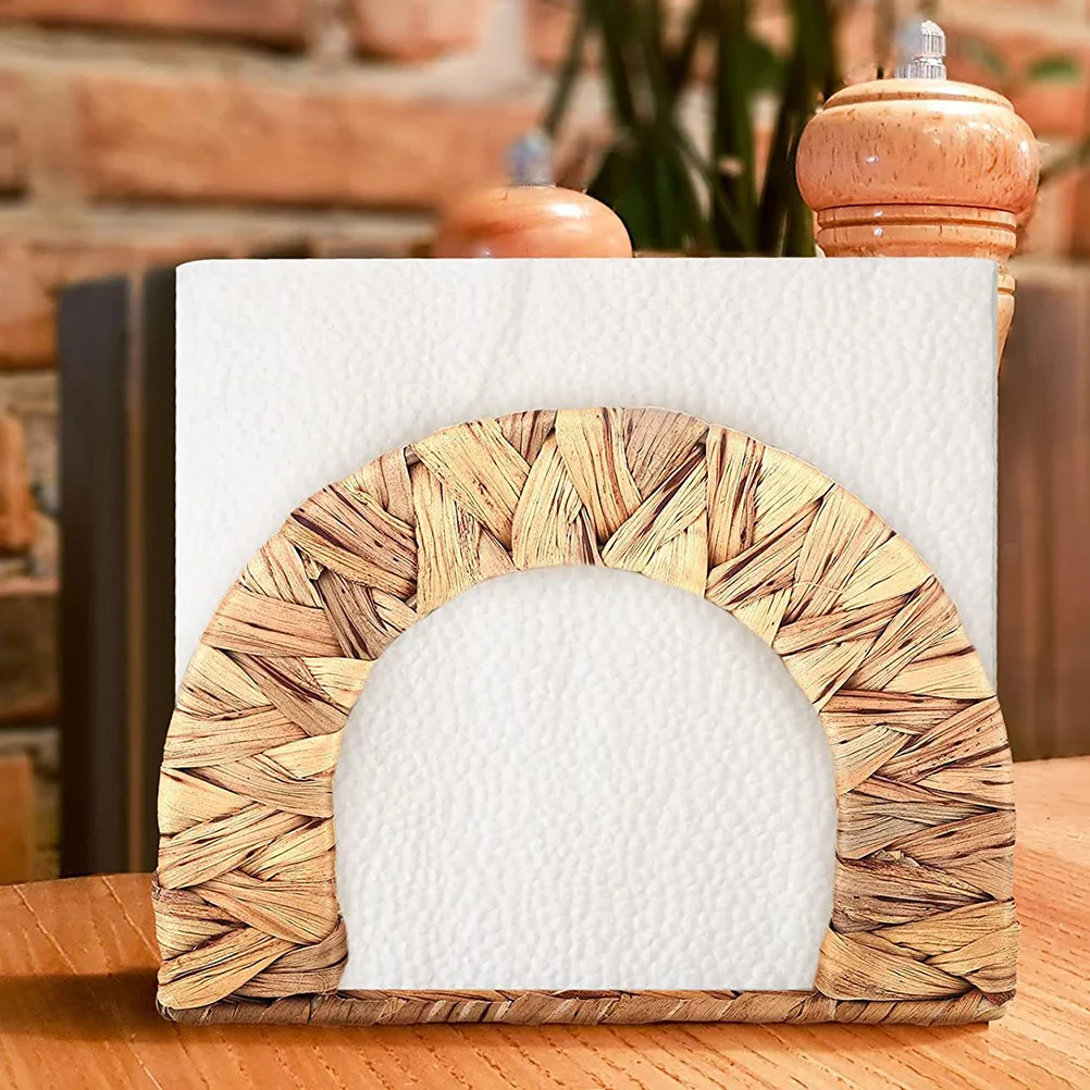 Hyacinth Straw Desktop Vertical Napkin Storage Rack Metal Holders Table Holder Family Hotel
