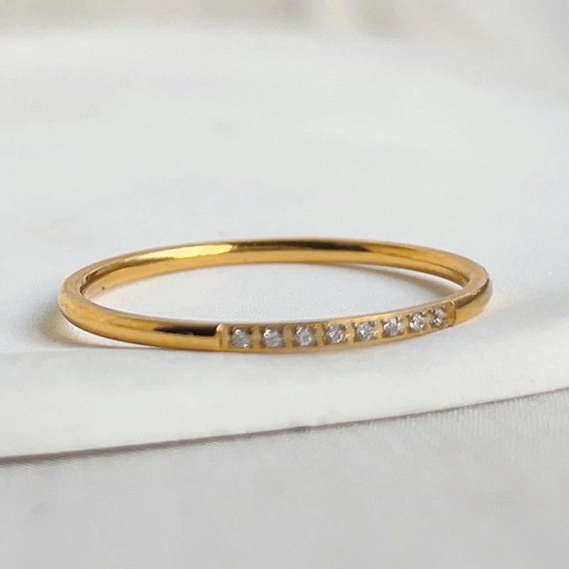 High End PVD Shinny Minimalist White Green Zircon Rings Female Exquisite Stainless Steel Bridal Ring 4