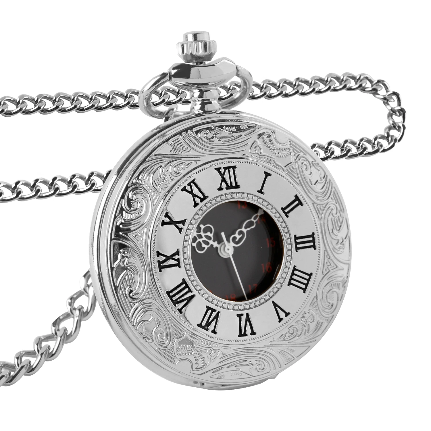 

Silver Roman Numerals Scale Quartz Pocket Watch Vintage Steampunk Pocket Watches with Chain Necklace Birthday Gifts reloj hombre