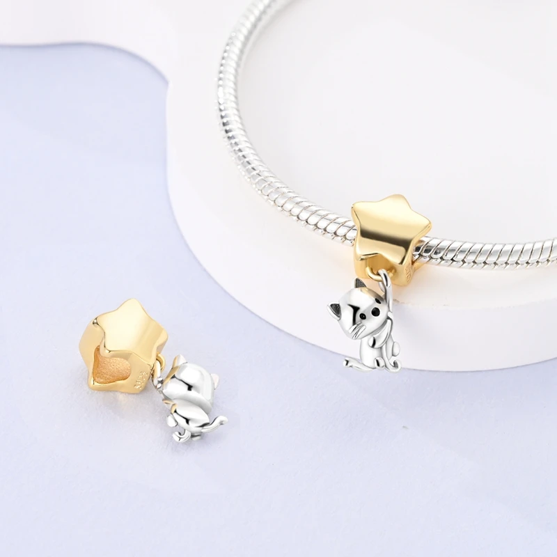 새로운 오리지널 참 비즈 반딧불 고양이 진공 컵 댕글 참 브레이슬릿 여성 소녀용 고급 DIY 쥬얼리 선물