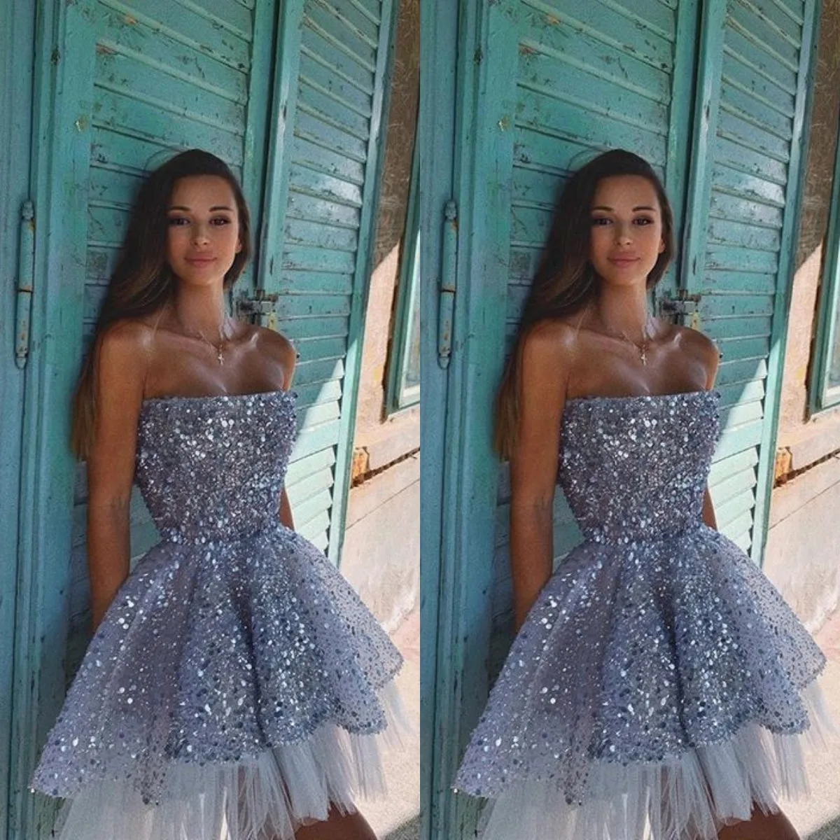 Stylish Cocktail Dresses For Women Short Prom Gowns Sequins Mini Skirt