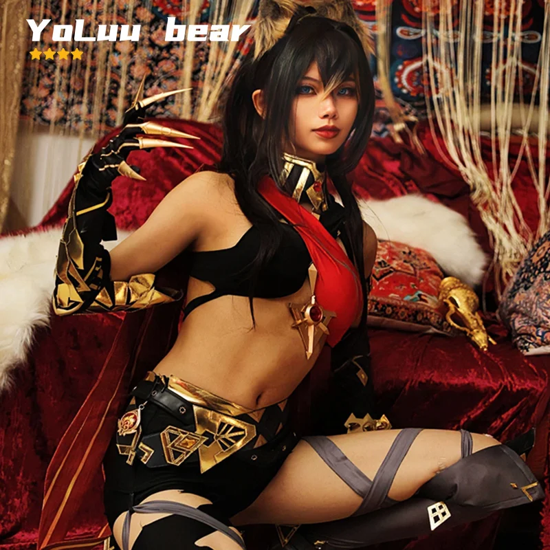 

YoLuu bear 4-star Game Genshin Impact Dehya Cosplay Dehya Costumes Women Full Set Wig Role Play Dehya Clothes