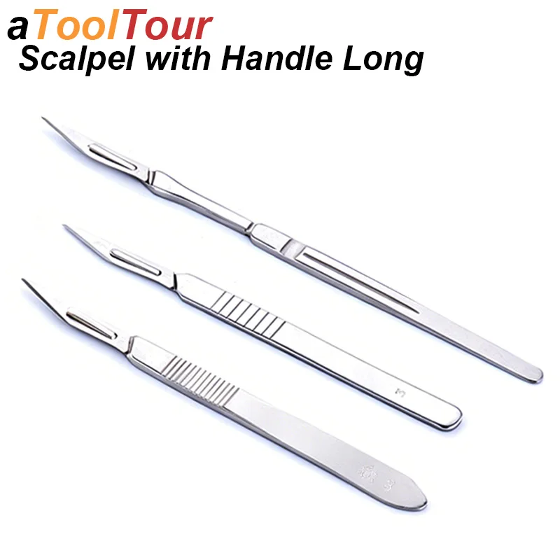 Stainless Steel Scalpel Knife Blade No. 11 Set Handle Long Thick Changeable Disposable Cutter Craft Hobby Wood Carve Surgery Lab 1