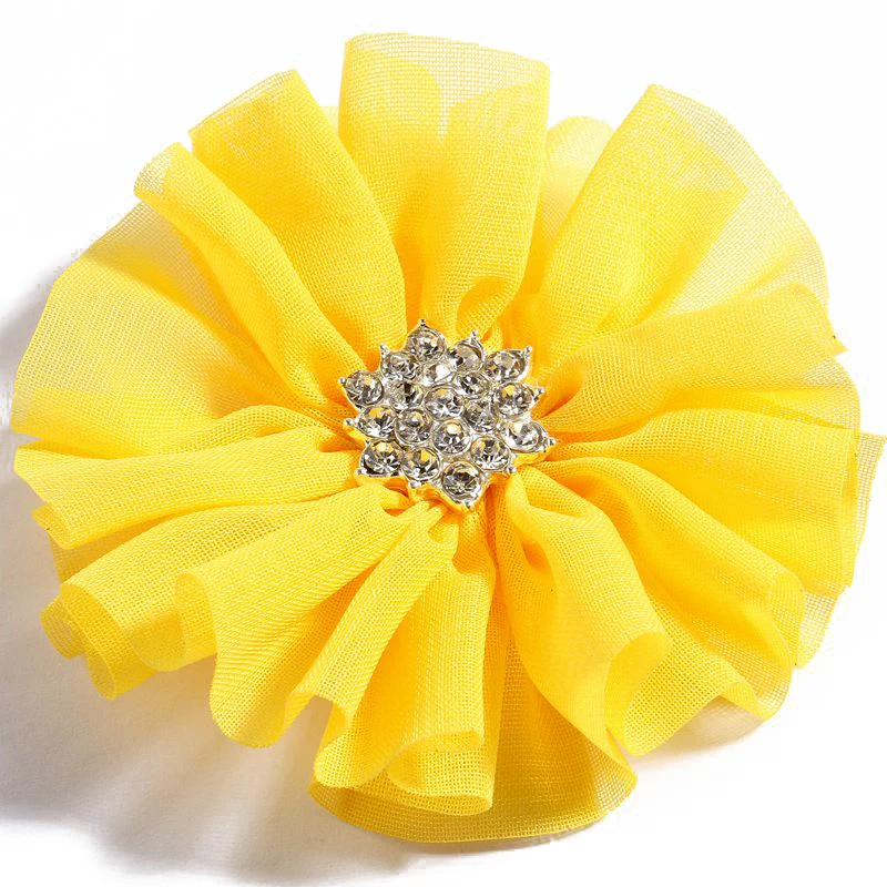 

200pcs/lot 6.5CM 15Colors Fashion Artificial Chiffon Hair Flower With Bling Rhinestone Button For Baby Girls Hair Accessories