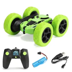 Double-Sided Flip Remote Control Stunt Car - 360° Rotating Off-Road Drift Toy (Green)