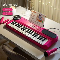 Children's Piano Keyboard Toy with Microphone and Music Score for Early Learning and Interactive Play - Perfect Holiday Gift (Red)