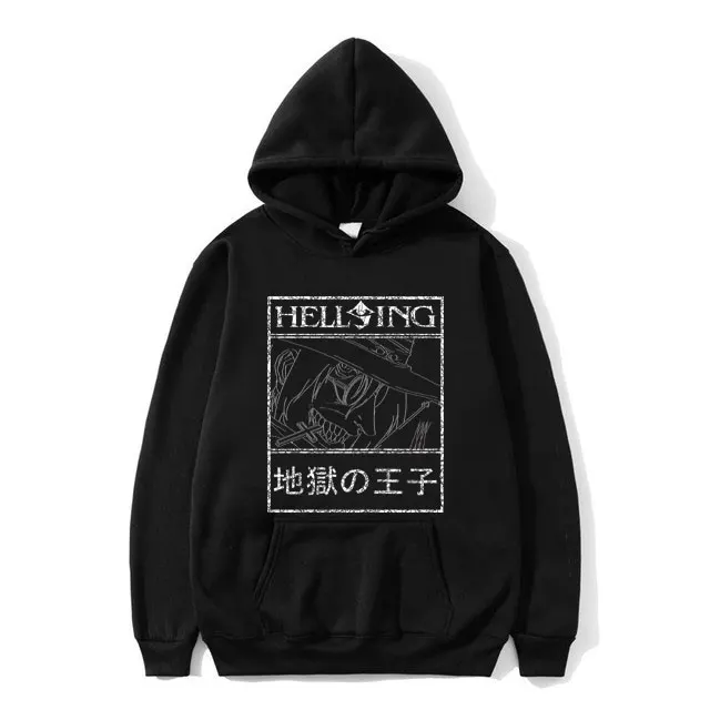 

Japanese Anime Hellsing Vampire Alucard Wanted Dead or Live Print Hoodie Male Manga Oversized Tracksuit Men Women Casual Hoody