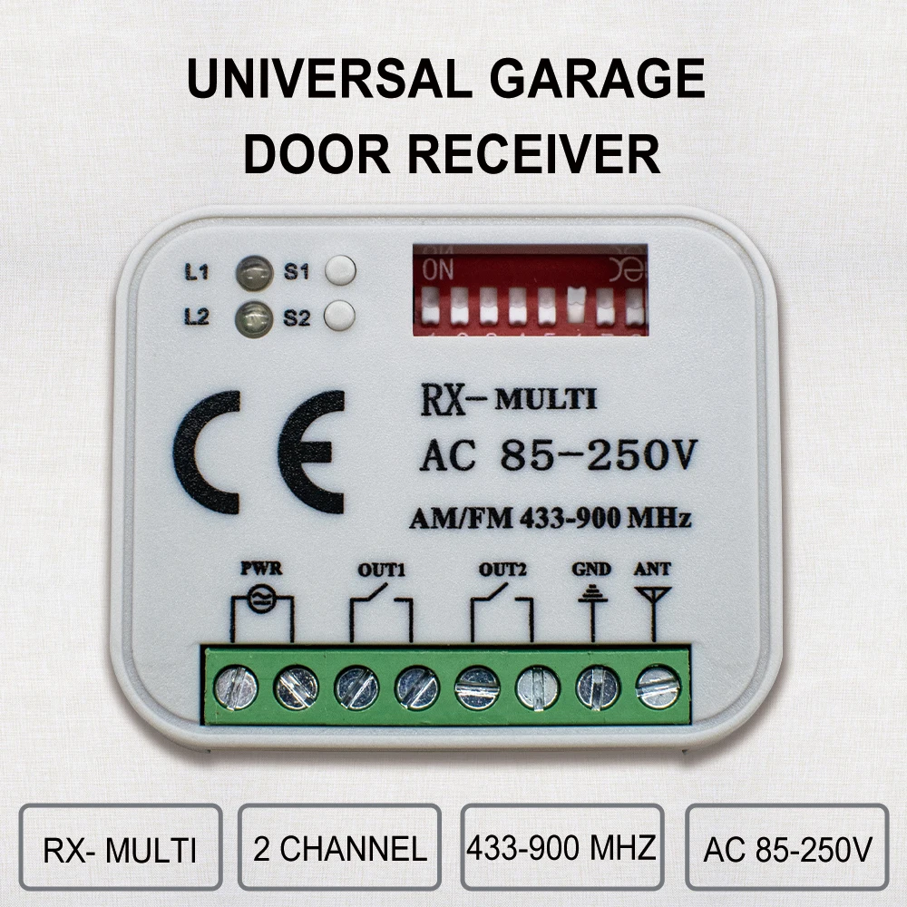 

10PCS Universal Multi Frequency 300-900MHz RX Garage Door Receiver AC DC 9-30V AC 85-250V 2 CH Switch Module For 433/868mhz