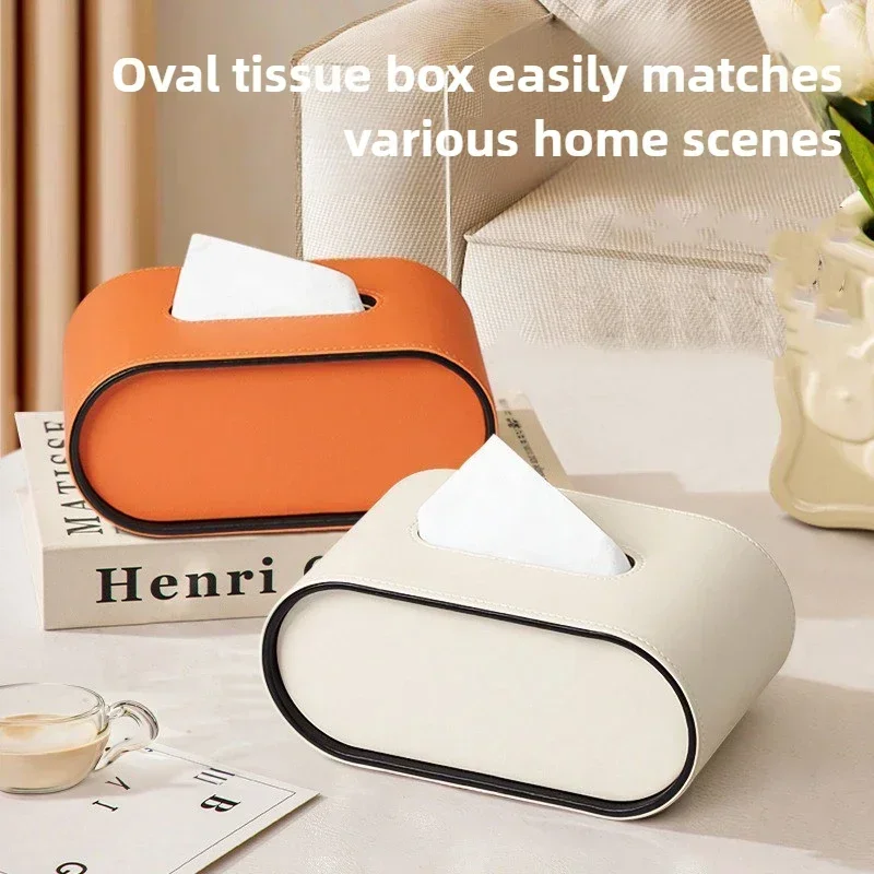 Luxurious Oval Leather Tissue Box for Living Room or Bedroom Decor