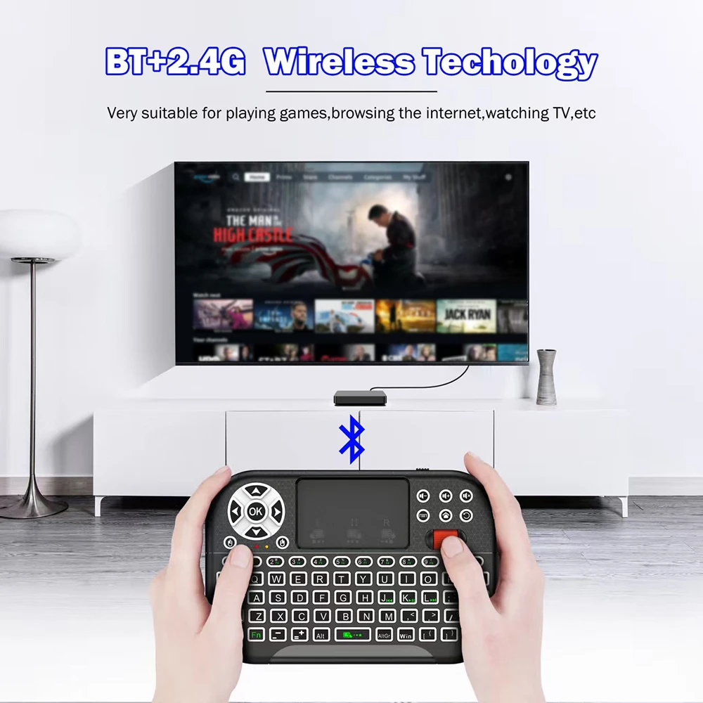 KEBIDUMEI 미니 무선 키보드, 스크롤 휠 터치패드, 8색 백라이트, BT 2.4G 듀얼 모드 에어 마우스 리모컨 (PC, TV 박스용) Mini Wireless KeyboardScroll Wheel T