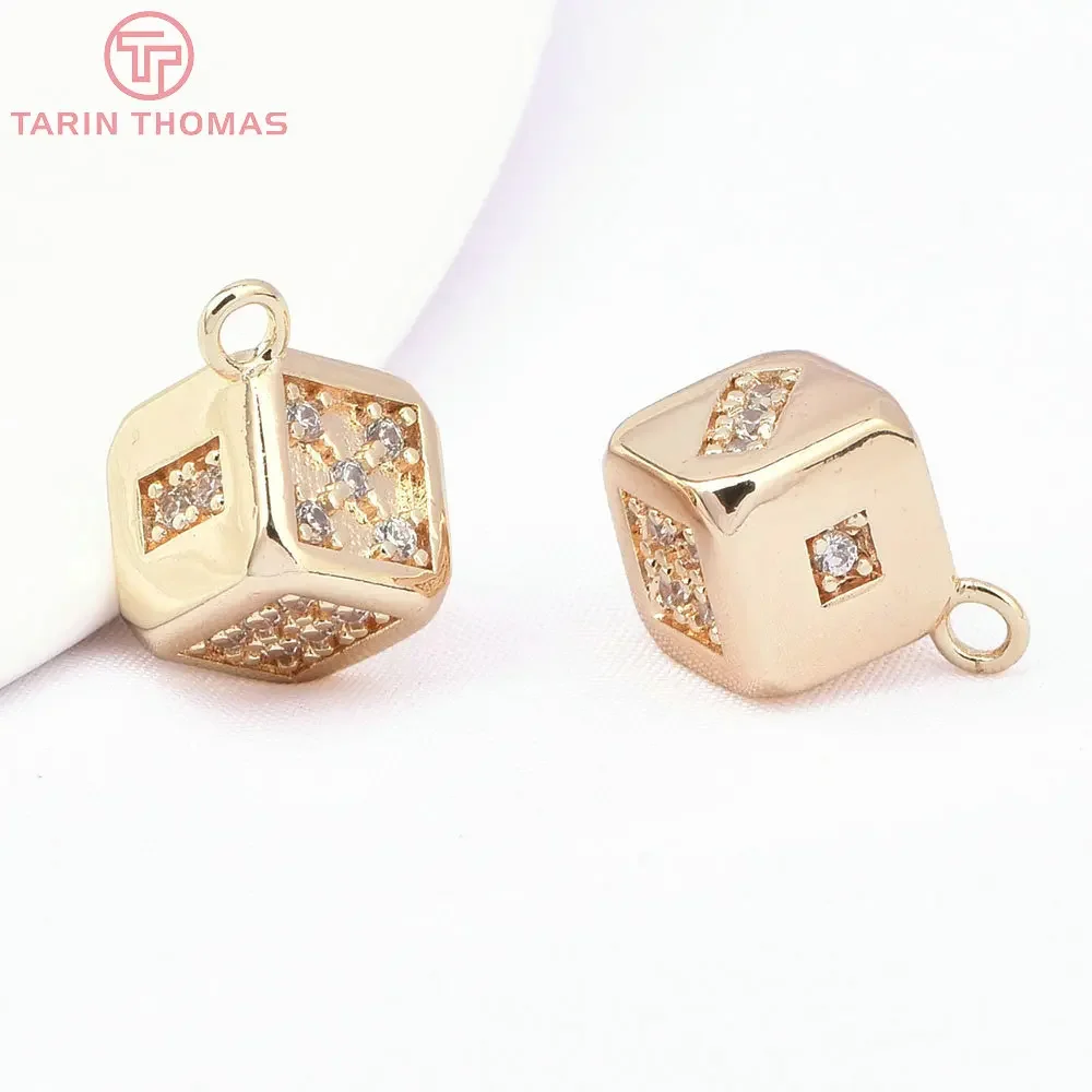 

(8658) 4PCS 11x8.5MM 24K Gold Color Brass with Zircon Dice Shaped Charms Pendants High Quality DIY Jewelry Making Findings