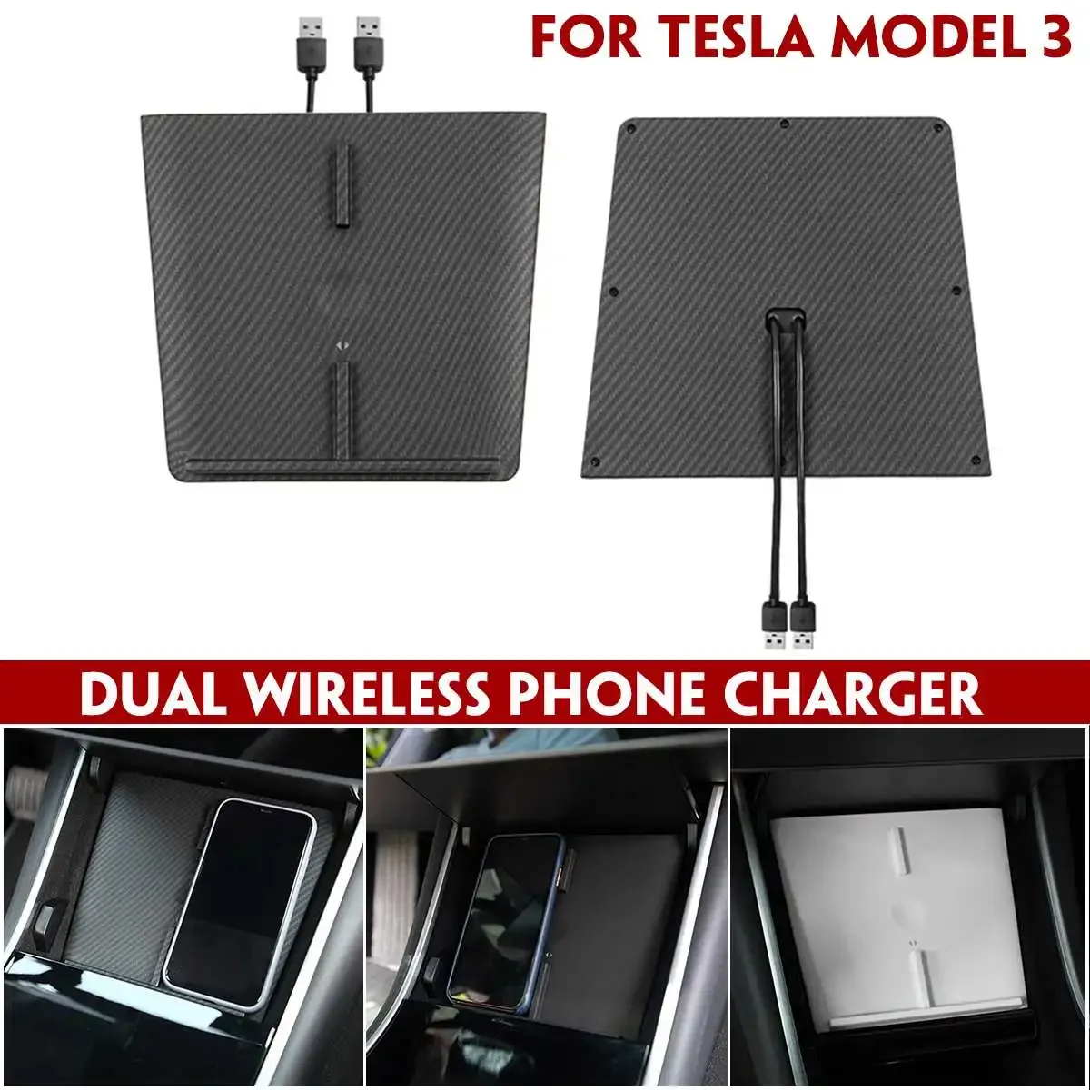 

10W Qi Wireless Charger For iPhone For XIAOMI Dual Phone Charging Station Car Center Console Charger PadFor Tesla Model 3