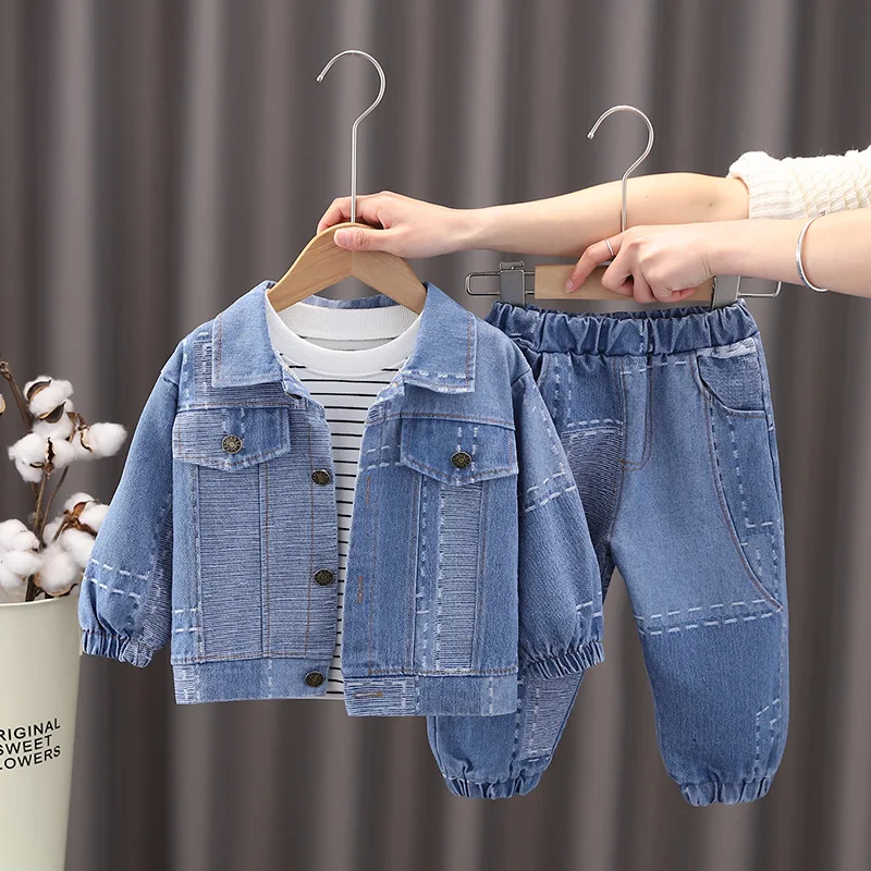 OLEKID 2022 Spring Autumn Children Boys 3PCS Clothing Set Denim Jacket Cotton Sweatshirts Jeans Pants Baby Girls Clothes Suit |