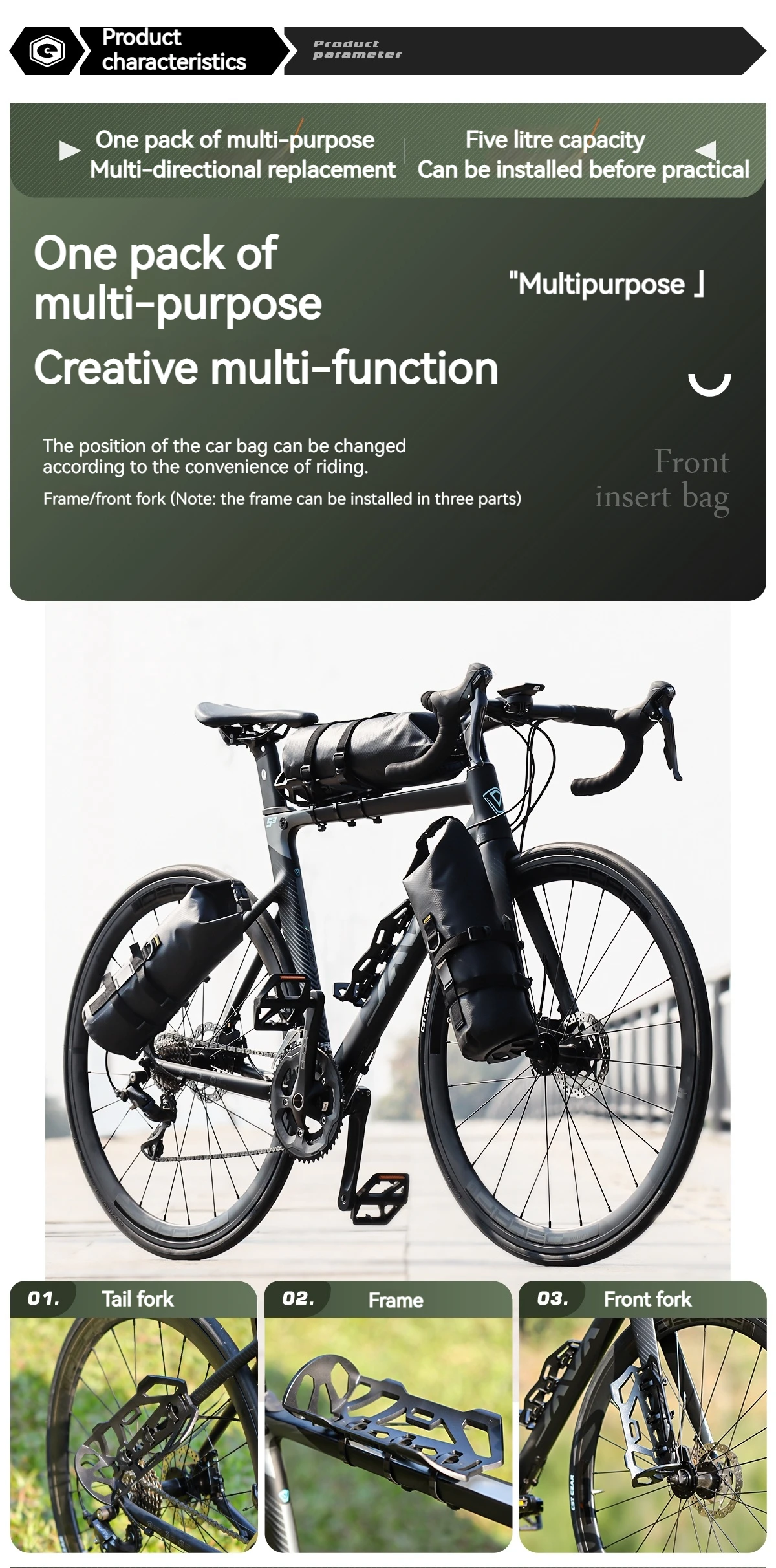 Description Picture 4 of itemToptrek Portable Waterproof Bicycle Fork Bag 5L Portable MTB Frame Trunk Road Bike Electric Scooter Bag Bicycle Front Tube Bag