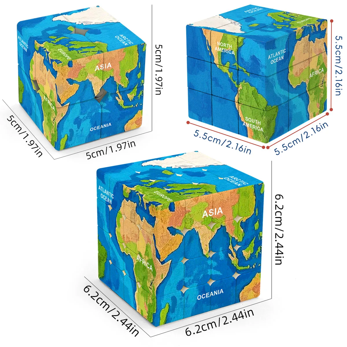 세계 지도 2x2, 세계 지도 3x3 스피드 큐브, 세계 지도 4x4 UV 프린팅 엘리먼트 큐브 매직 큐브 교육용 퍼즐 장난감