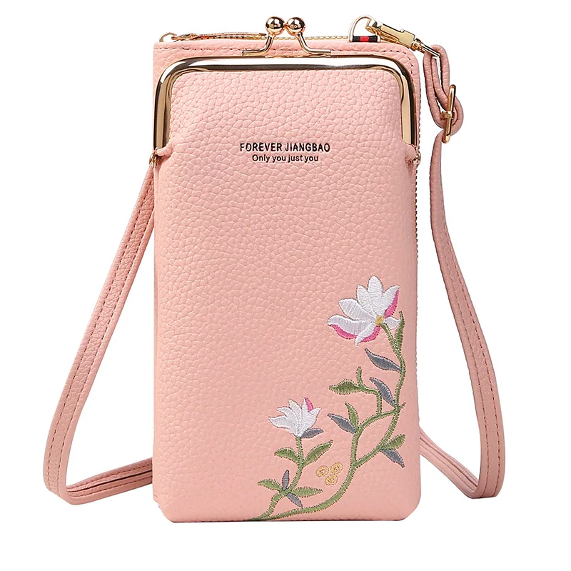 

Women's Long Embroidered Mobile Phone bag Female Shoulder Straps Handbag Crossbody Bag Ladies Wallet Coin Purses Cards Holder