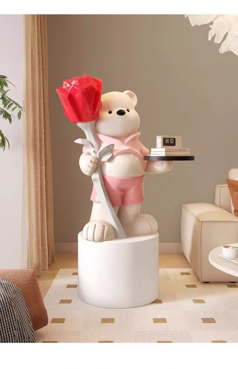 Bear Ornaments, Large Floor-standing Home Decorations, Rose Bears, Creative Ornaments, Living Room Decoration Sculptures