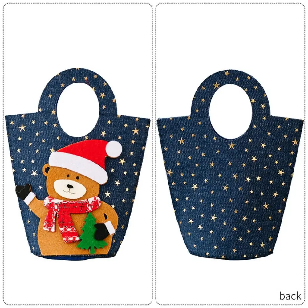 Cartoon Christmas Gift Bag Large Capacity Snowman/Elk Santa Claus Candy Bag Denim Christmas Gift Bucket Party Supplies
