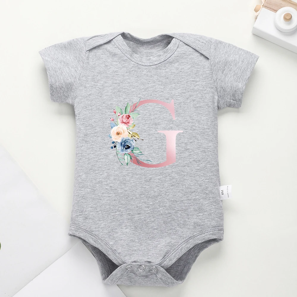 

Baby Fashion Summer Infant Girls Boy Casual 26 Alphabet Prints Funny White Newborn Bodysuits Girls Jumpsuit Pure Cotton