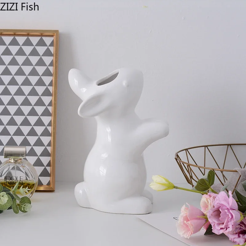 Nordic Creative ceramics vase rabbit lovely Flower arrangement Simulated animal Modern home Decorative ornaments Children's room 3