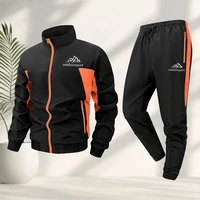 Ensemble de vêtements de sport pour hommes, coupe ajustée, respirant, adapté à l'entraînement quotidien, ensemble deux pièces, haut et pantalon à imprimé montagne 5