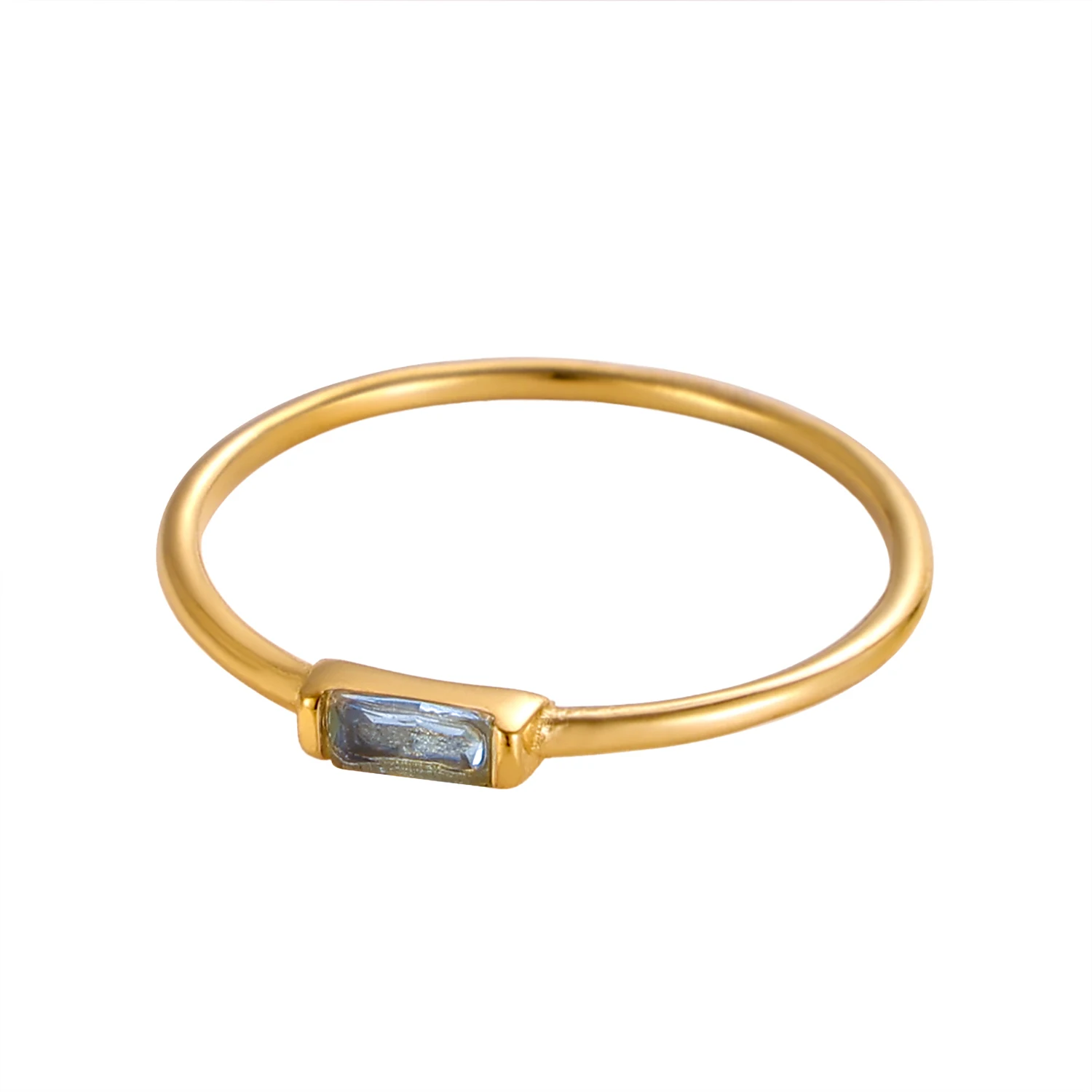 CARLIDANA 18K Gold Plated Square Simple Colorful Zircon Stainless Steel 12 Months Birthstone Stackable Ring for Women