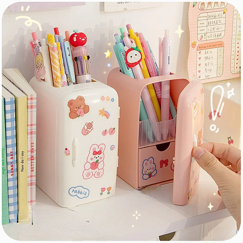 

Cartoon Creative Refrige Pen Holder Case Girls Cute Multifun Stationery Drawer Storage Box Kawaii Large-capacity Desk Organizer