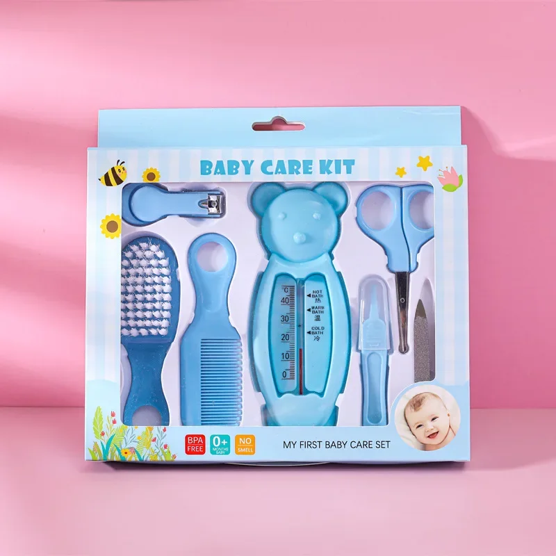 7pcs Baby Nail Care Tools Baby Health Care Kit Newborn Nail Hair Thermometer Brush Clipper Scissor Kid Toiletries Kit