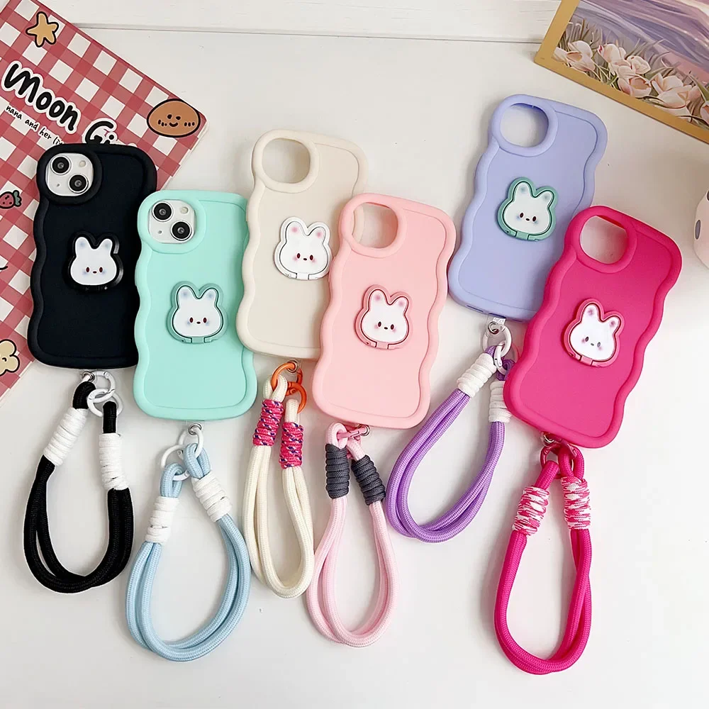 Cute Rabbit Stand Candy Wavy Silicone Phone Case Cover